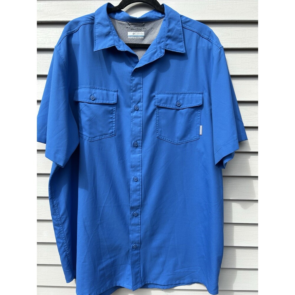 Columbia Shirt Mens XL Omni Shade Short Sleeve Button Up Royal Blue